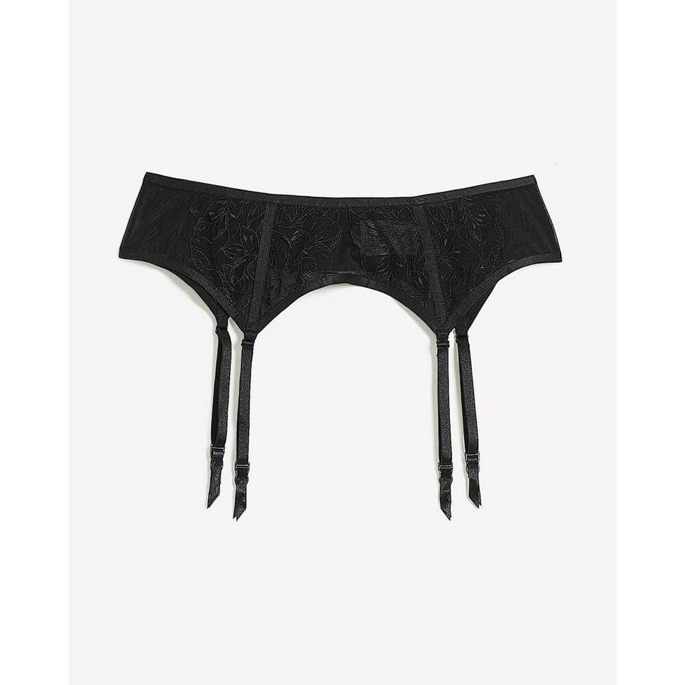 Sexy Black Garter Belt‎ with Lace and Faux Leather - Déesse Collection - Size 14